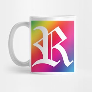 Rainbow White Letter R Mug